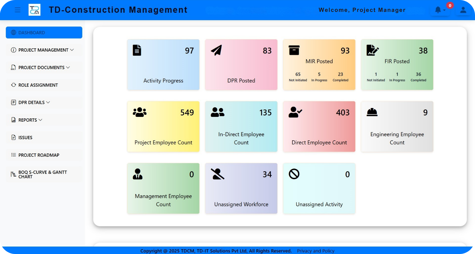 Construction Management ERP Dashboard